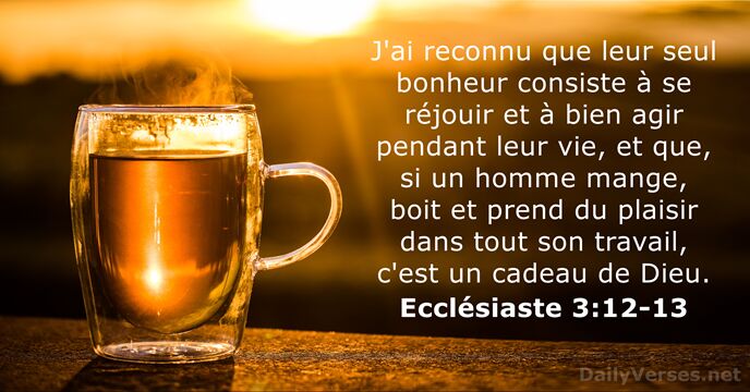 J'ai reconnu que leur seul bonheur consiste à se réjouir et à… Ecclésiaste 3:12-13