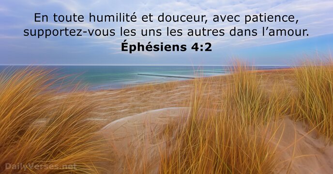 En toute humilité et douceur, avec patience, supportez-vous les uns les autres dans l’amour. Éphésiens 4:2