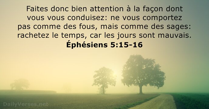 Faites donc bien attention à la façon dont vous vous conduisez: ne… Éphésiens 5:15-16