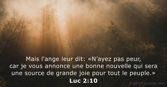 Mais l'ange leur dit: «N’ayez pas peur, car je vous annonce une… Luc 2:10