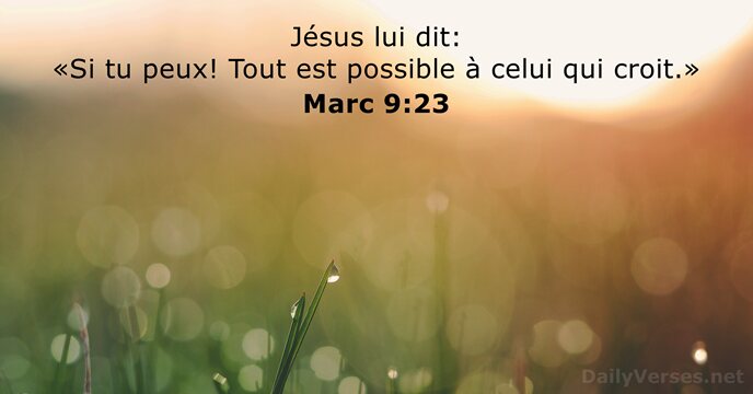 Jésus lui dit: «Si tu peux! Tout est possible à celui qui croit.» Marc 9:23