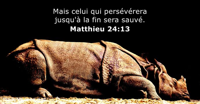 Mais celui qui persévérera jusqu'à la fin sera sauvé. Matthieu 24:13
