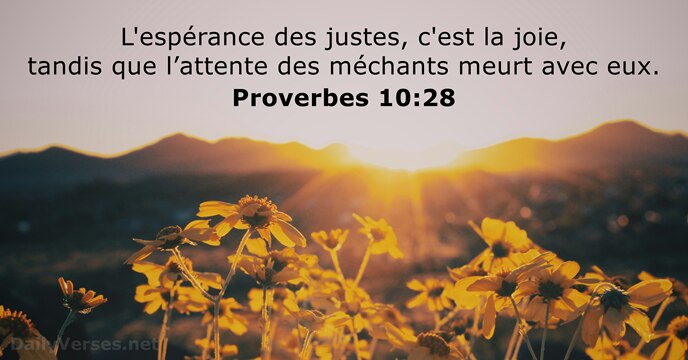 L'espérance des justes, c'est la joie, tandis que l’attente des méchants meurt avec eux. Proverbes 10:28
