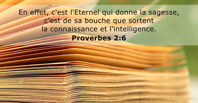 En effet, c'est l'Eternel qui donne la sagesse, c’est de sa bouche… Proverbes 2:6