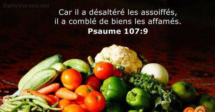 Car il a désaltéré les assoiffés, il a comblé de biens les affamés. Psaume 107:9