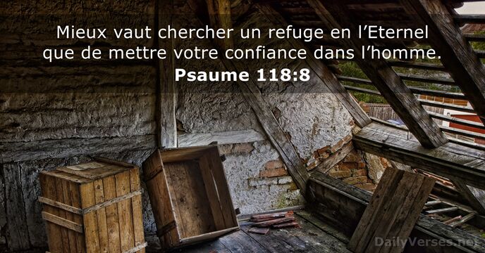 Mieux vaut chercher un refuge en l’Eternel que de mettre votre confiance dans l’homme. Psaume 118:8