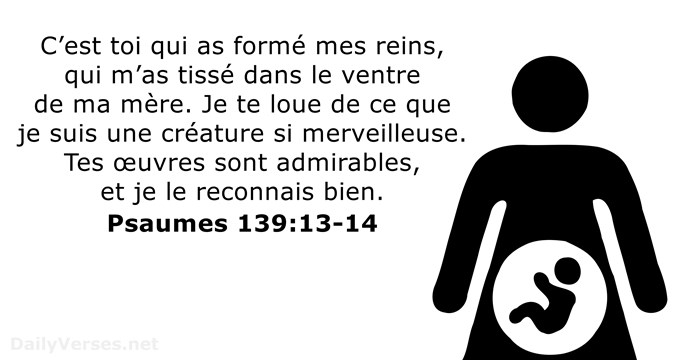 C’est toi qui as formé mes reins, qui m’as tissé dans le… Psaume 139:13-14