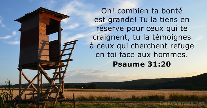 Oh! combien ta bonté est grande! Tu la tiens en réserve pour… Psaume 31:20