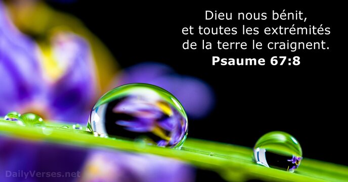 Dieu nous bénit, et toutes les extrémités de la terre le craignent. Psaume 67:8