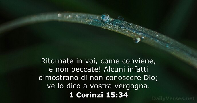 Ritornate in voi, come conviene, e non peccate! Alcuni infatti dimostrano di… 1 Corinzi 15:34