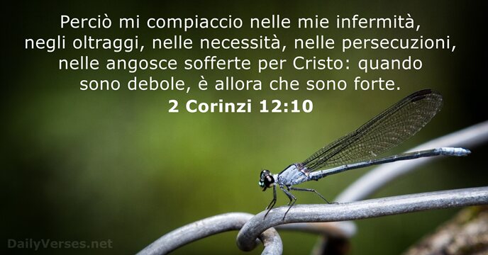 Perciò mi compiaccio nelle mie infermità, negli oltraggi, nelle necessità, nelle persecuzioni… 2 Corinzi 12:10