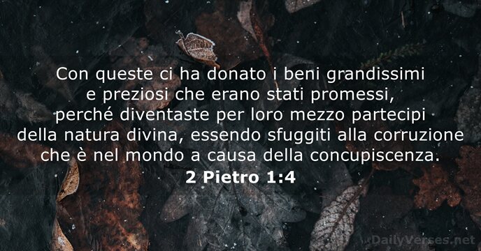 Con queste ci ha donato i beni grandissimi e preziosi che erano… 2 Pietro 1:4
