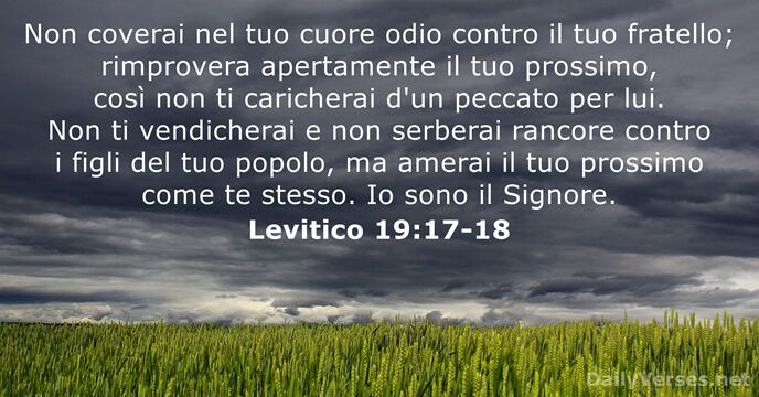 Non coverai nel tuo cuore odio contro il tuo fratello; rimprovera apertamente… Levitico 19:17-18