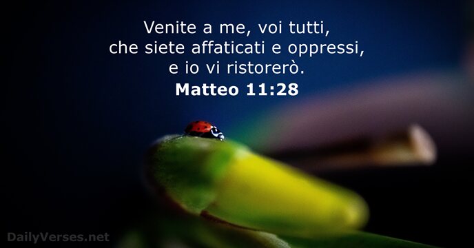 Venite a me, voi tutti, che siete affaticati e oppressi, e io vi ristorerò. Matteo 11:28