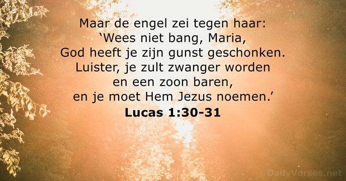 Maar de engel zei tegen haar: ‘Wees niet bang, Maria, God heeft… Lucas 1:30-31