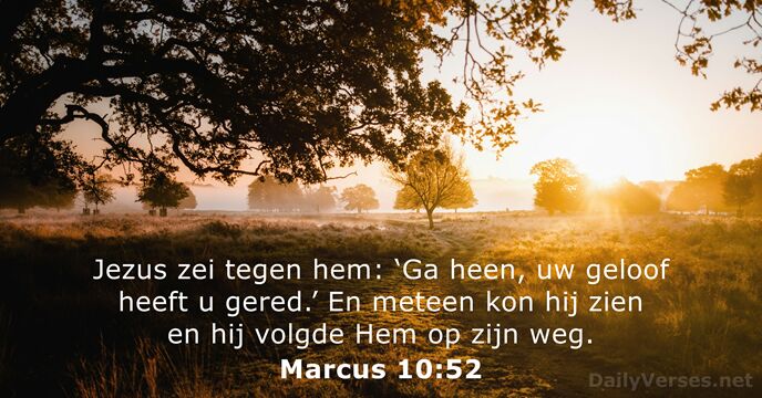 Jezus zei tegen hem: ‘Ga heen, uw geloof heeft u gered.’ En… Marcus 10:52