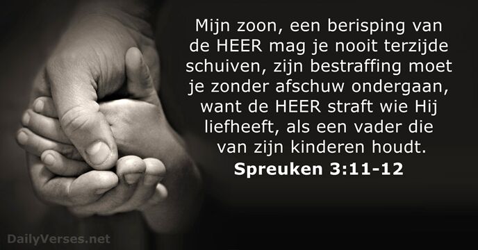 Mijn zoon, een berisping van de HEER mag je nooit terzijde schuiven… Spreuken 3:11-12