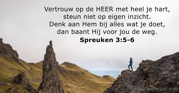 Vertrouw op de HEER met heel je hart, steun niet op eigen… Spreuken 3:5-6