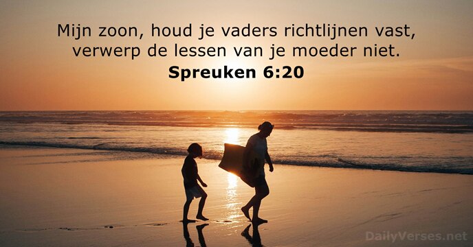 Mijn zoon, houd je vaders richtlijnen vast, verwerp de lessen van je moeder niet. Spreuken 6:20