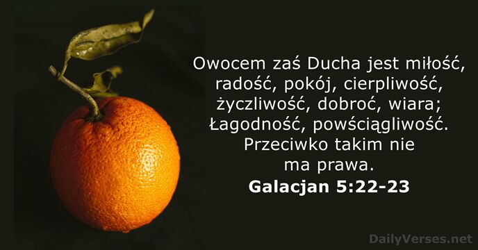Owocem zaś Ducha jest miłość, radość, pokój, cierpliwość, życzliwość, dobroć, wiara; Łagodność… Galacjan 5:22-23