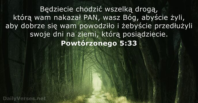 Będziecie chodzić wszelką drogą, którą wam nakazał PAN, wasz Bóg, abyście żyli… Powtórzonego 5:33