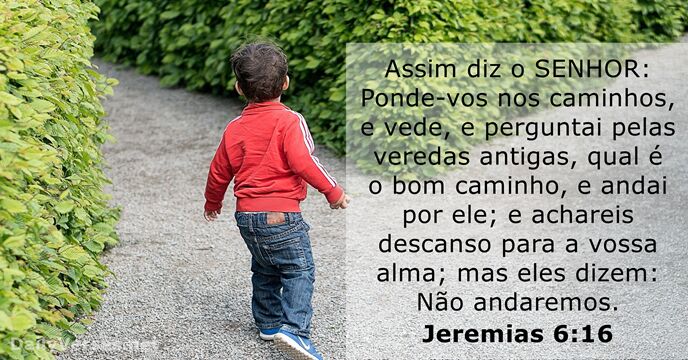 Assim diz o SENHOR: Ponde-vos nos caminhos, e vede, e perguntai pelas… Jeremias 6:16