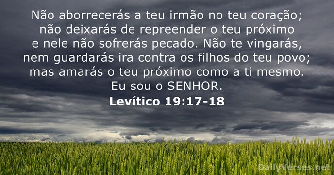 Não aborrecerás a teu irmão no teu coração; não deixarás de repreender… Levítico 19:17-18