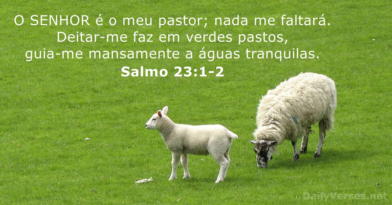 Salmos 23:1-3 O SENHOR é o meu pastor: nada me faltará. Ele me faz  descansar em pastos verdes e me leva a águas tranquilas. O SENH…