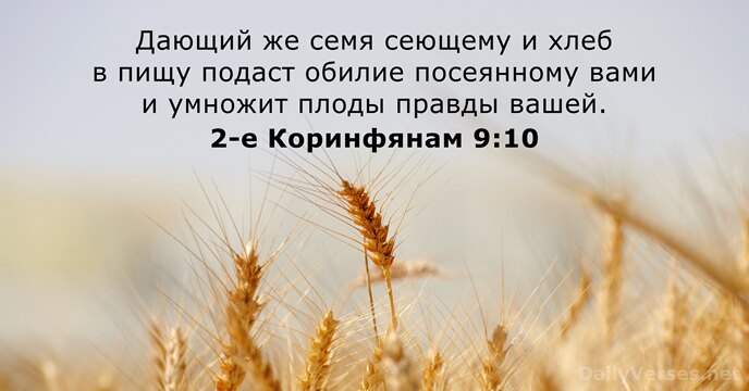 Дающий же семя сеющему и хлеб в пищу подаст обилие посеянному вами… 2-е Коринфянам 9:10