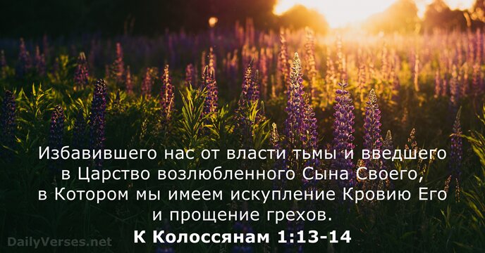 Избавившего нас от власти тьмы и введшего в Царство возлюбленного Сына Своего… К Колоссянам 1:13-14