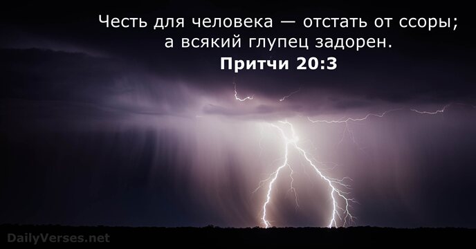 Честь для человека — отстать от ссоры; а всякий глупец задорен. Притчи 20:3