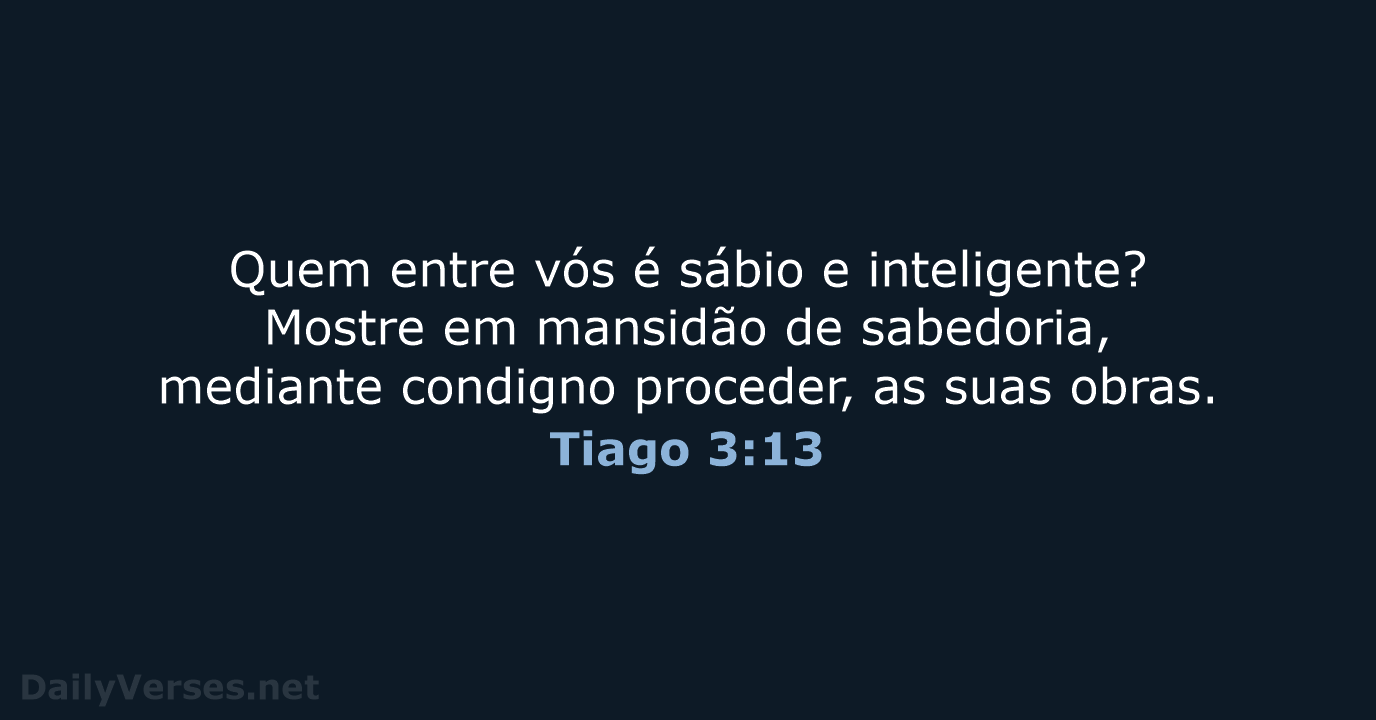 Quem entre vós é sábio e inteligente? Mostre em mansidão de sabedoria… Tiago 3:13