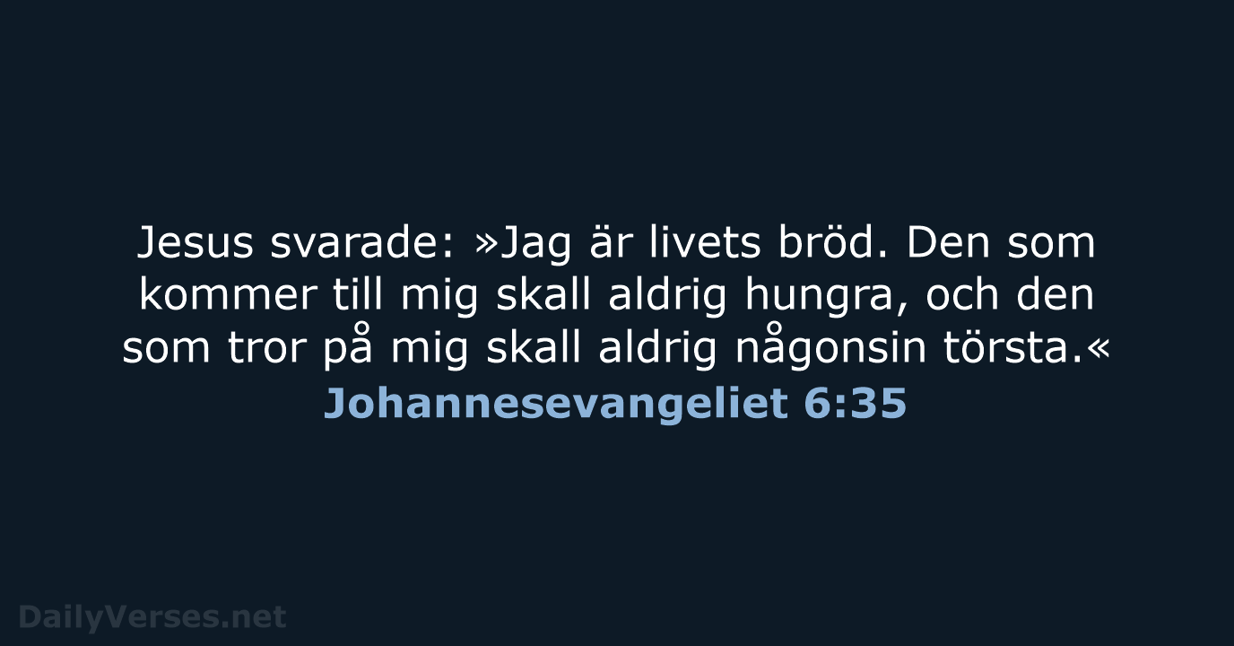 Jesus svarade: »Jag är livets bröd. Den som kommer till mig skall… Johannesevangeliet 6:35