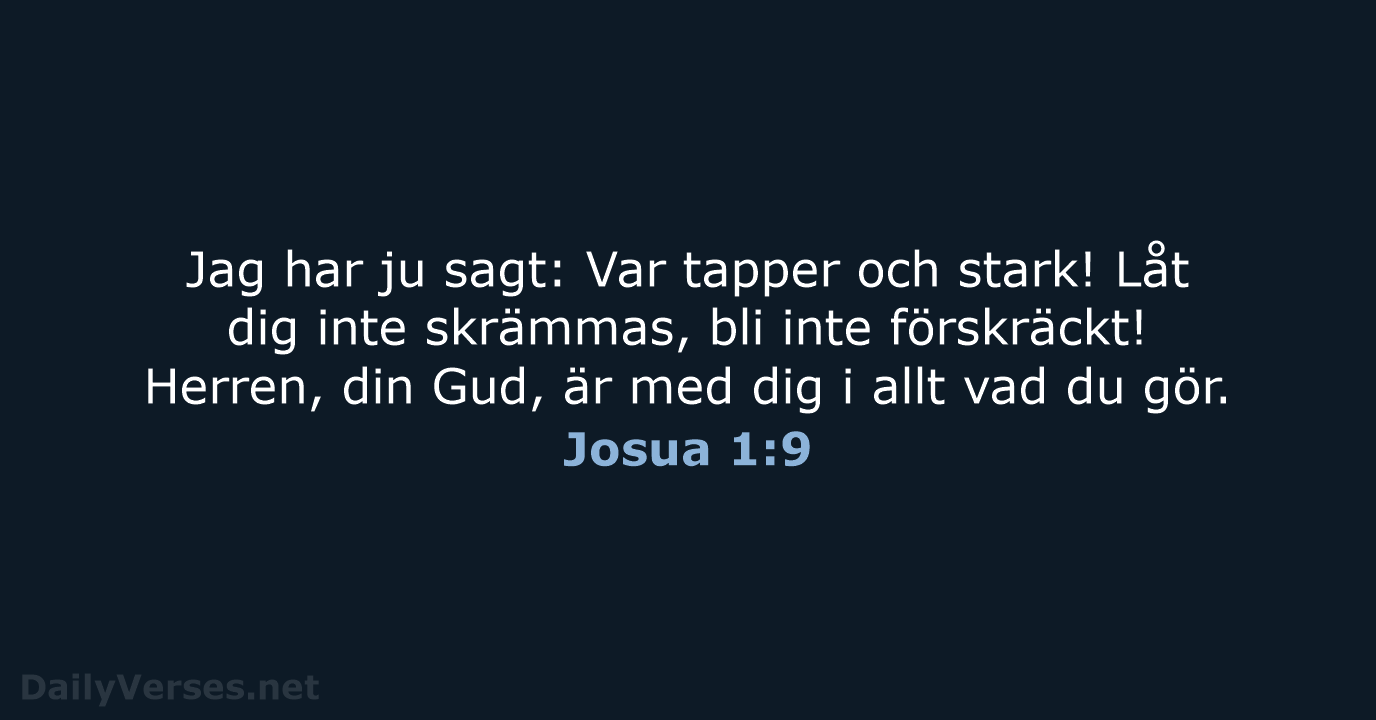 Jag har ju sagt: Var tapper och stark! Låt dig inte skrämmas… Josua 1:9