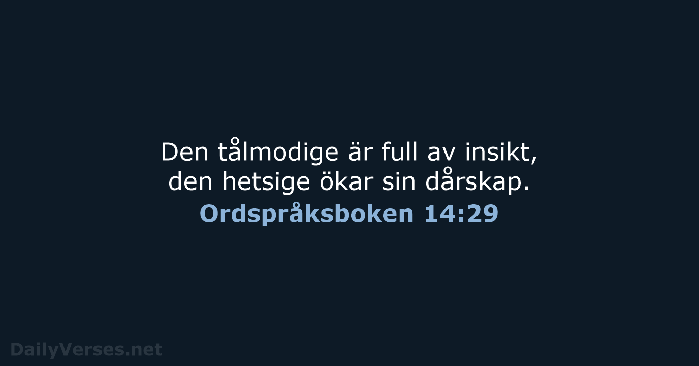Den tålmodige är full av insikt, den hetsige ökar sin dårskap. Ordspråksboken 14:29