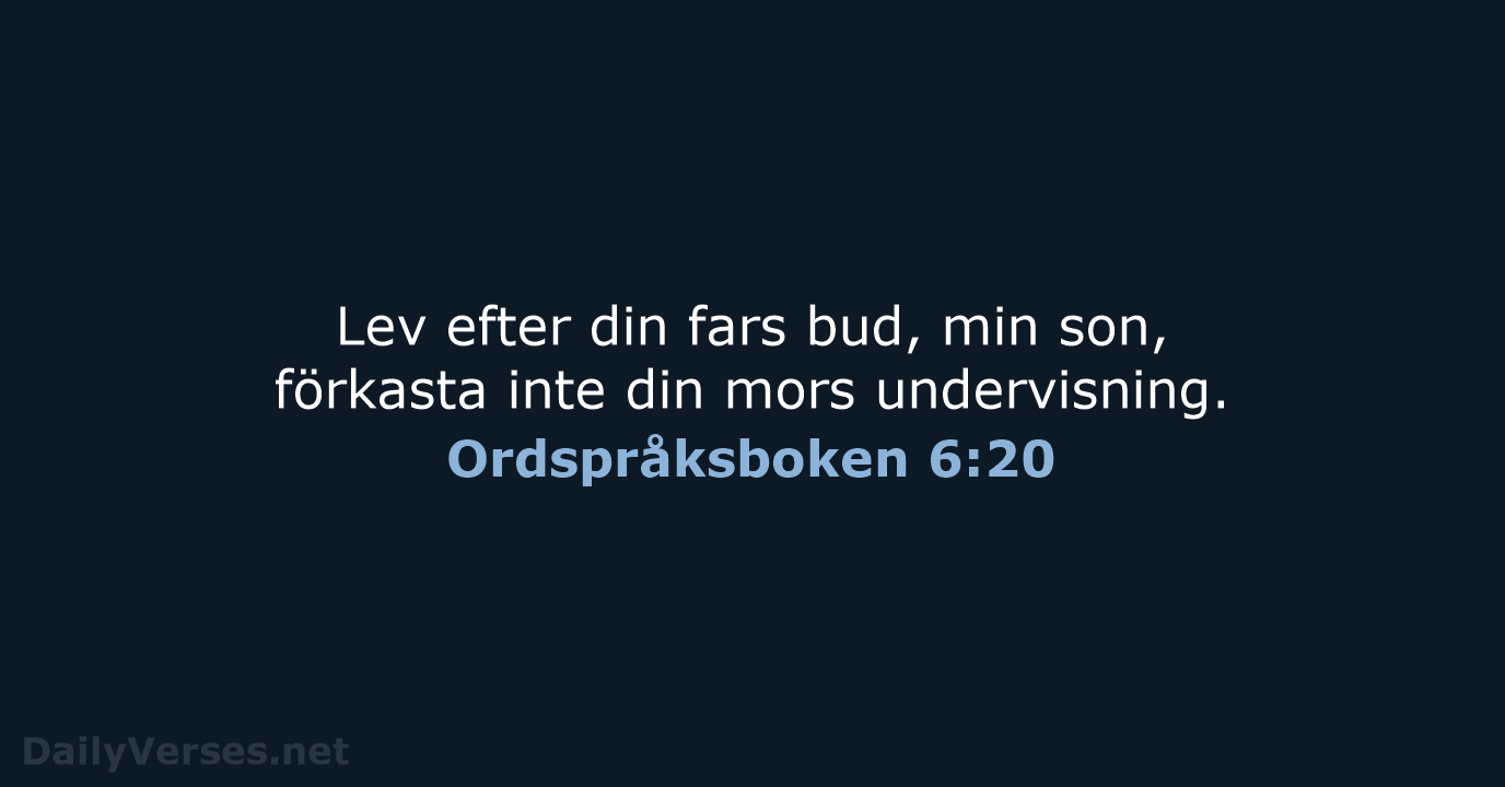 Lev efter din fars bud, min son, förkasta inte din mors undervisning. Ordspråksboken 6:20