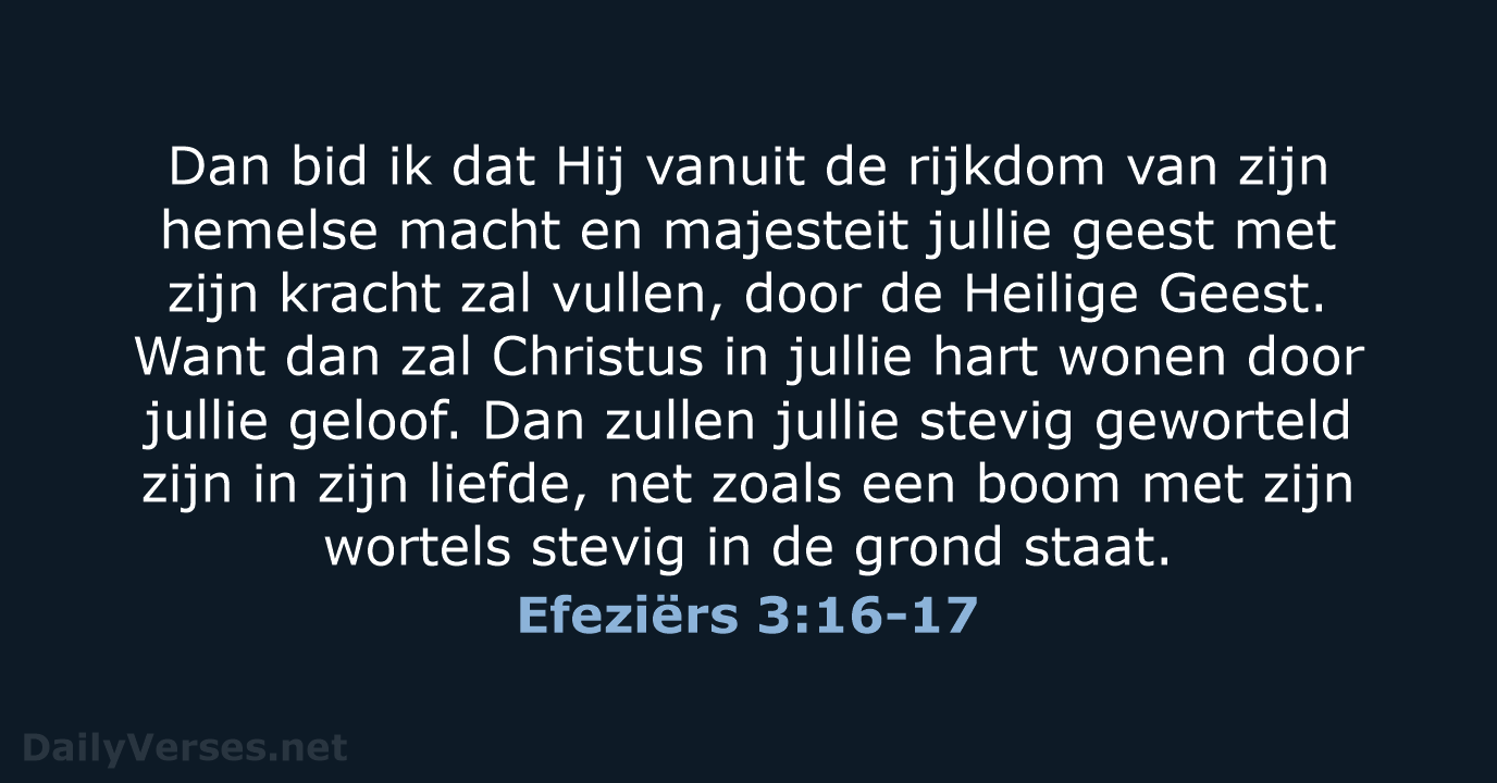 Dan bid ik dat Hij vanuit de rijkdom van zijn hemelse macht… Efeziërs 3:16-17