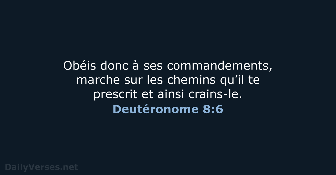 Obéis donc à ses commandements, marche sur les chemins qu’il te prescrit… Deutéronome 8:6