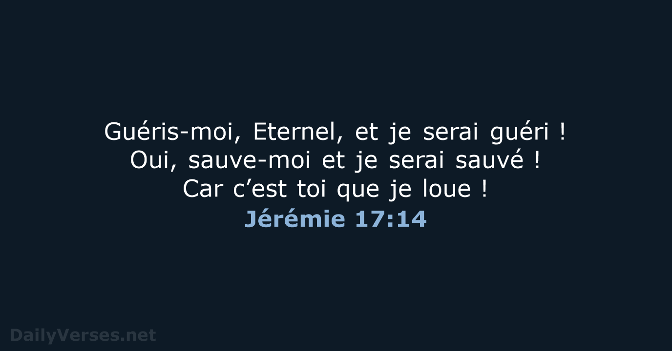 Guéris-moi, Eternel, et je serai guéri ! Oui, sauve-moi et je serai sauvé … Jérémie 17:14