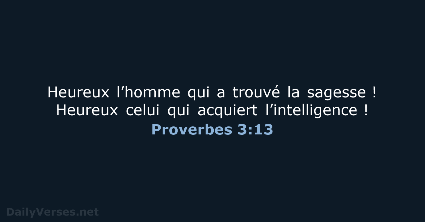 Heureux l’homme qui a trouvé la sagesse ! Heureux celui qui acquiert l’intelligence ! Proverbes 3:13