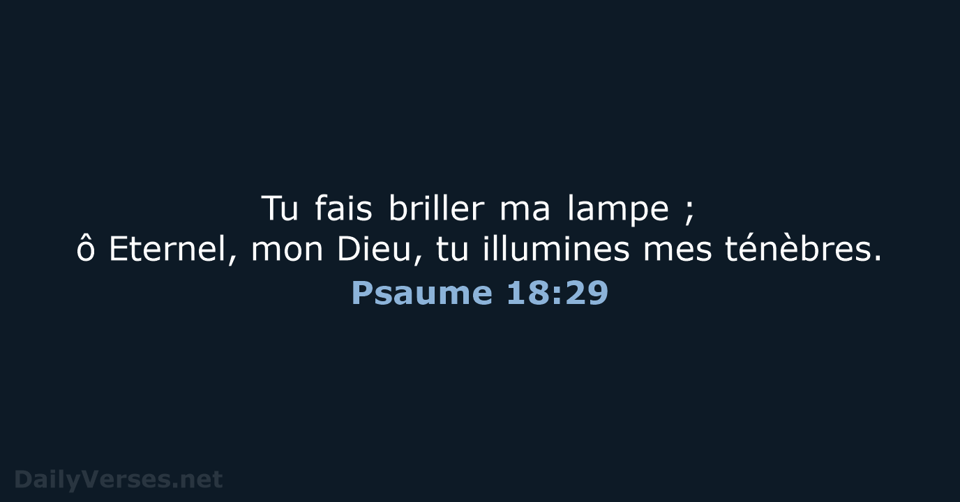 Tu fais briller ma lampe ; ô Eternel, mon Dieu, tu illumines mes ténèbres. Psaume 18:29