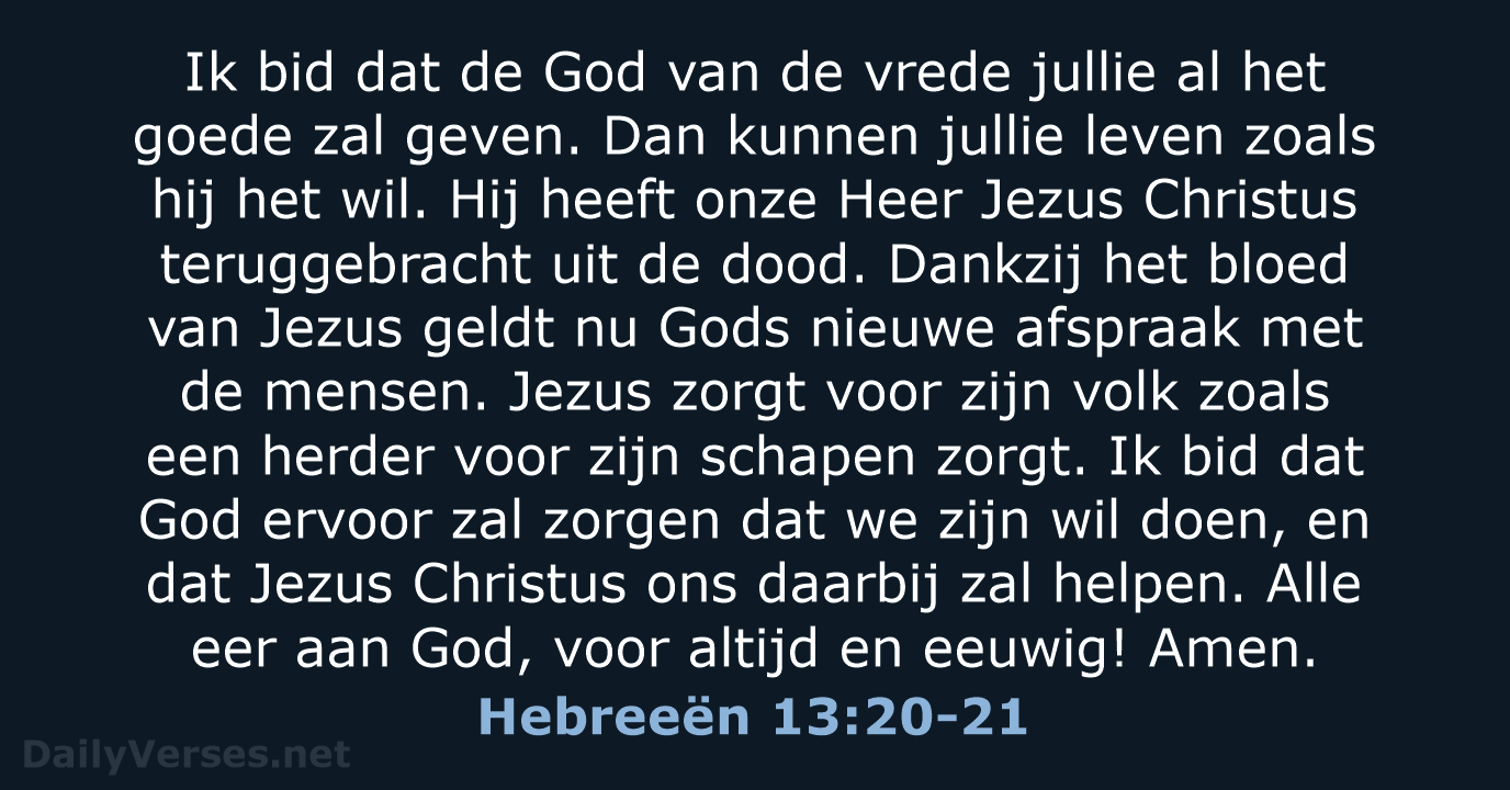 Hebreeën 13:20-21 - BGT