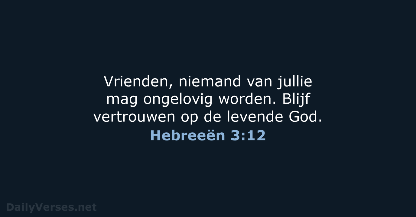 Vrienden, niemand van jullie mag ongelovig worden. Blijf vertrouwen op de levende God. Hebreeën 3:12