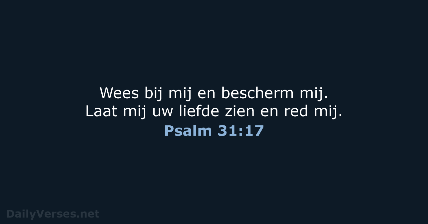 Wees bij mij en bescherm mij. Laat mij uw liefde zien en red mij. Psalm 31:17