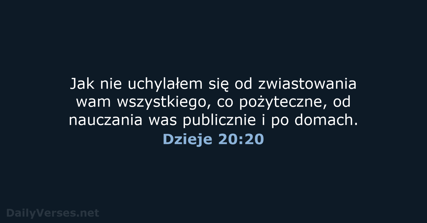 Jak nie uchylałem się od zwiastowania wam wszystkiego, co pożyteczne, od nauczania… Dzieje 20:20