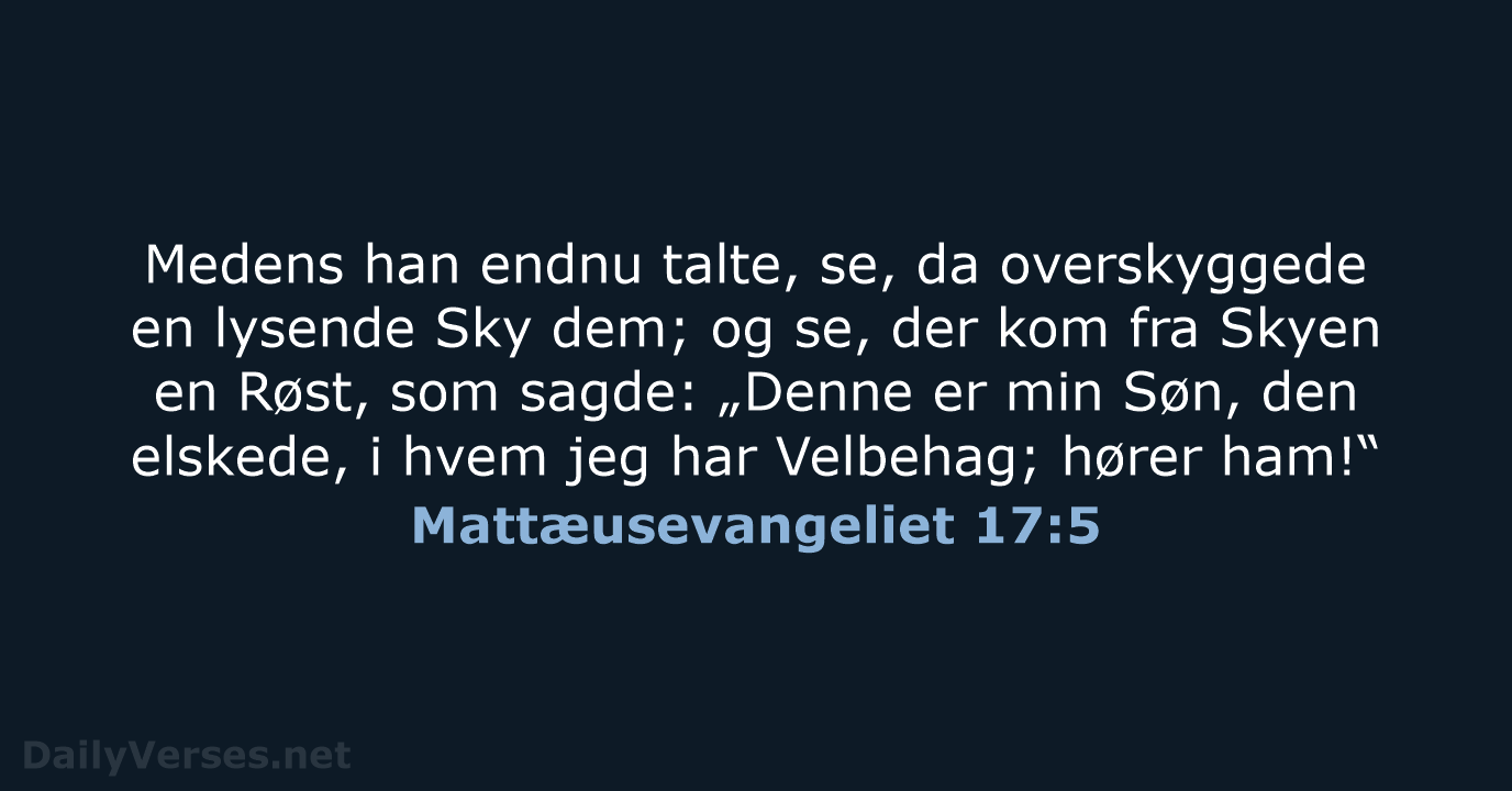 Medens han endnu talte, se, da overskyggede en lysende Sky dem; og… Mattæusevangeliet 17:5