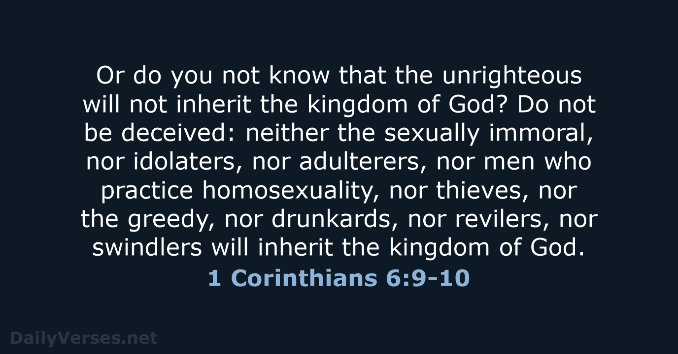 1 Corinthians 6:9-10 - Bible Verse (Esv) - Dailyverses.net