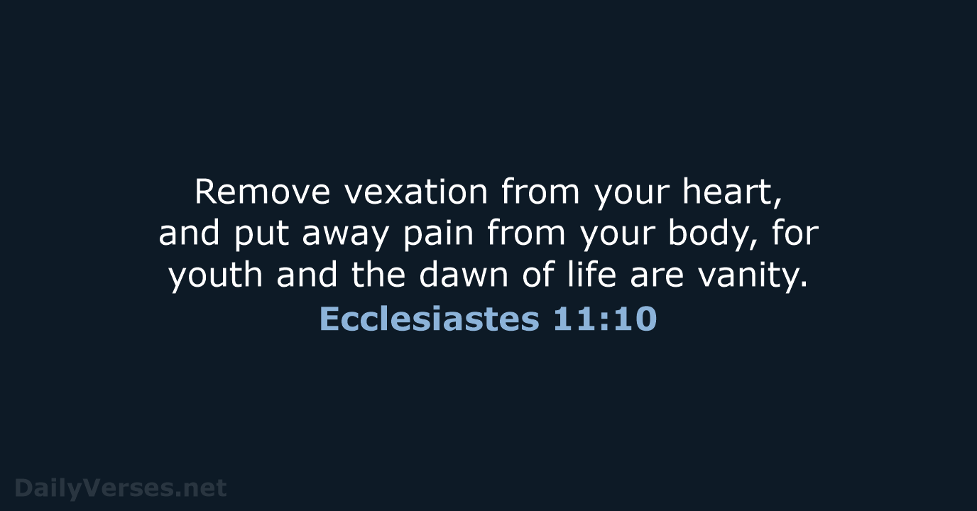 Remove vexation from your heart, and put away pain from your body… Ecclesiastes 11:10