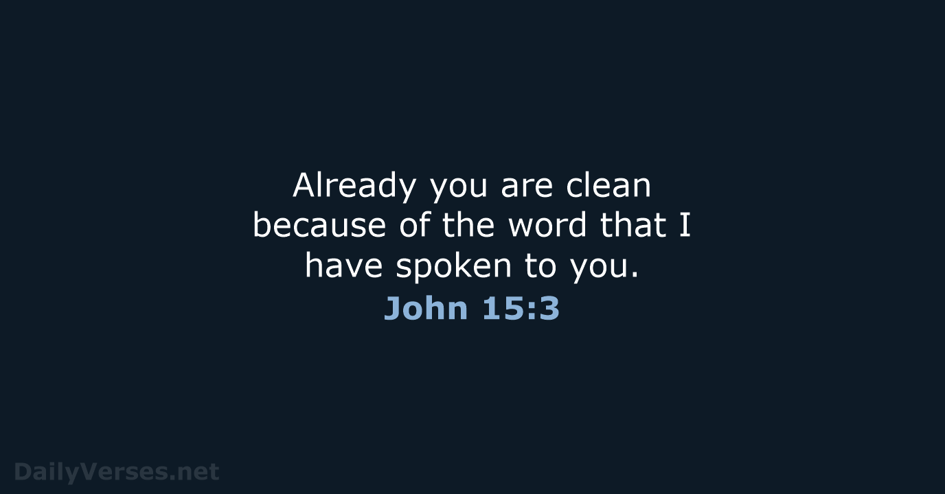 Already you are clean because of the word that I have spoken to you. John 15:3