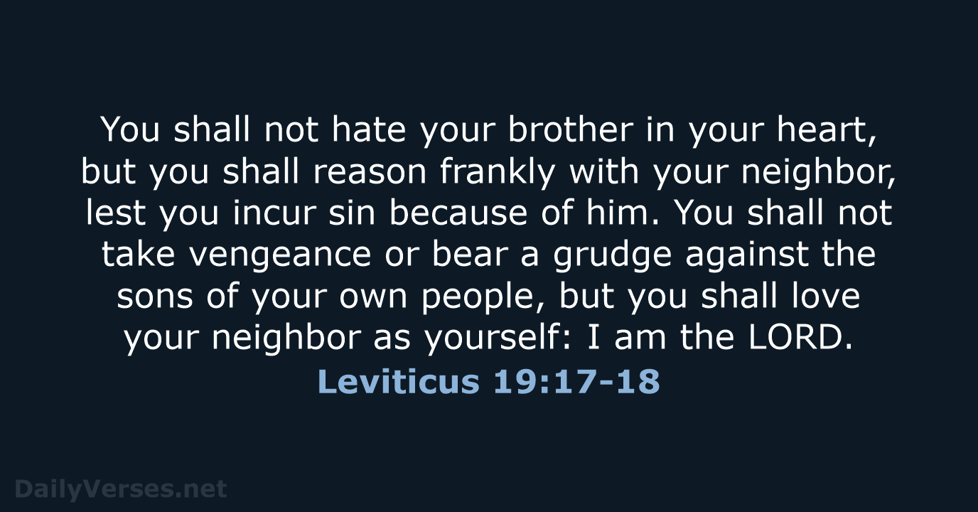 You shall not hate your brother in your heart, but you shall… Leviticus 19:17-18